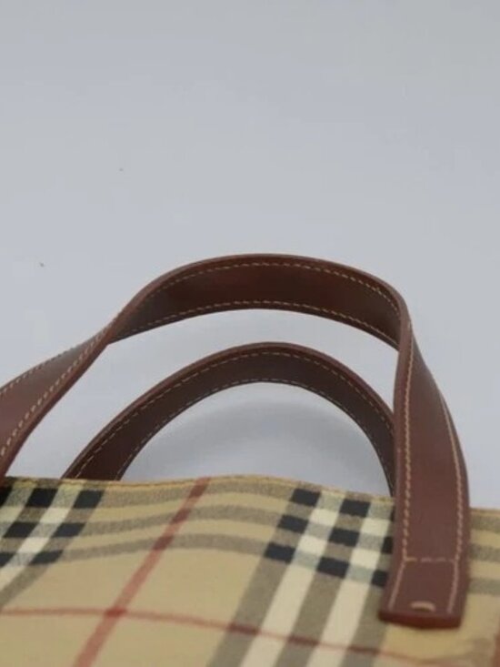 BURBERRY Nova Check Hand Bag PVC Beige Brown gold Auth BD438 - Picture 8 of 15